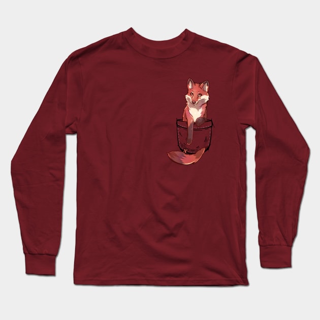 Pocket Cute Red Fox Long Sleeve T-Shirt by TechraPockets